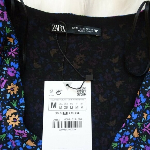 NWT ZARA Wrap Dress Floral Shoulder Pad Bohemian Flowy Long Sleeves Zipper M - Picture 6 of 13